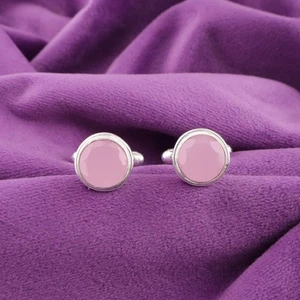 Natural Rose Chalcedony Pink Statement Cufflinks Jewelry 925 Sterling Silver - Picture 1 of 6