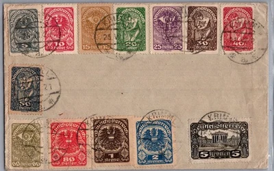 AUSTRIA 1920 POSTAL INFLATION ERA COVER MULT FRANKING UNADDR & POSTMARK - Image 1 of 2