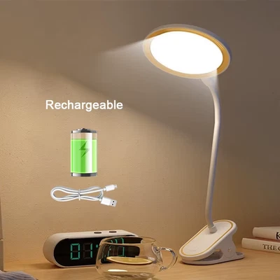 USB Rechargeable LED Desk Lamp Clip On Reading Light 3 Modes Dimmable Touch - Image 1 of 4