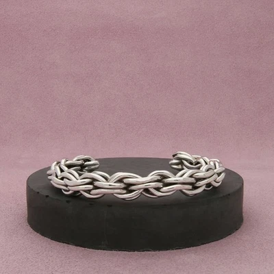 sterling silver vintage chunky rope chain cuff bracelet size 6.25in - Image 1 of 3