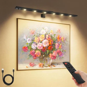 22''Led Picture Light for Wall Art with Remote, 6000Mah Rechargeable Battery Pai - Picture 1 of 12