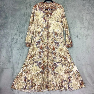 NUEVO SIN ETIQUETAS Vestido Suave Envolventes Para Mujer PL Mekness Metálico Floral Maxi Camisa Plumero Foto 1 de 4