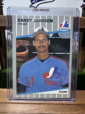 Letrero Randy Johnson 1989 Fleer RC caja negra sobre exposiciones - novato de los Marineros Foto 1 de 2