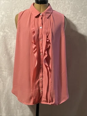 Davina 女式粉色/珊瑚色雪纺风格无袖衬衫,正面叠层 XL — 第 1/3 张图片