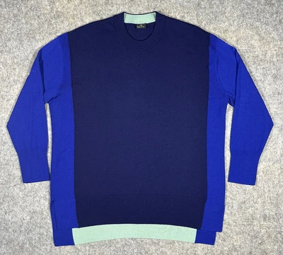 Paul Smith Wool Colorblock Sweater Women’s L Navy Royal Blue Mint Boxy Long - Image 1 of 4