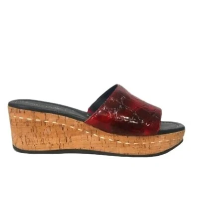 DONALD J PLINER "SAFARI2" Cork Wedge In Tomato Crocco Patent Leather~Size 10 - Imagem 1 de 4