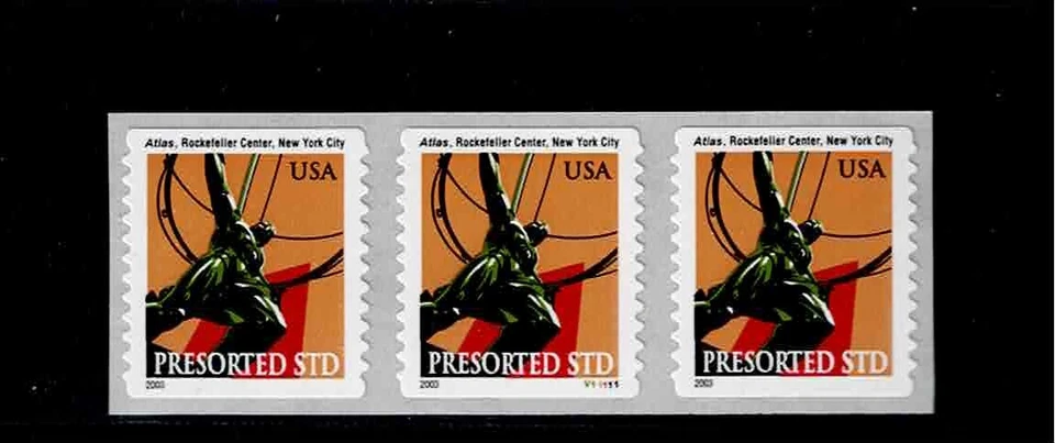 US Scott #3770, Plate #V11111 Coil 2003 Atlas Statue 10c VF MNH - Image 1 of 1