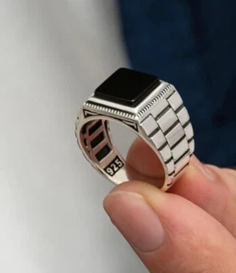 Herren Ring 925 Sterling Silber mit Schwarzem Onyx stein siegel ring elegant - Bild 1 von 6