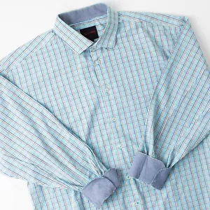 LINEA UOMO Men's XXL Blue Plaid Flip Cuff Button Up Shirt - Picture 1 of 10