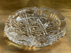 Cenicero de cigarrillo grande redondo de cristal bohemio cortado a mano de colección 19 cm/7,5 - Imagen 1 de 6