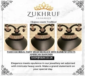 Pakistanische Braut feuerfest schwarz Perle Halskette Ohrring Set Hochzeit Bollywood - Bild 1 von 20