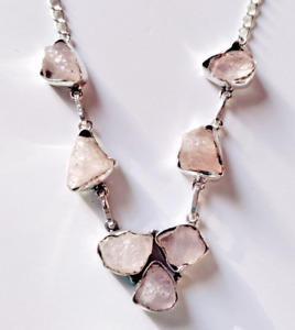 Natural Rose Quartz Gemstone 925 Sterling Silver Handmade Jewelry Necklace 18"