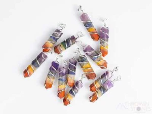Arco Iris CHAKRA Punta de Cristal Colgante Envoltura de Alambre Piedras Preciosas Joyería Hecha a Mano, E1360 - Imagen 1 de 10
