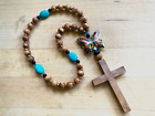 Handmade Christian Rosary With Olive Wood Beads, Cloisonné Butterfly, Turquoise
