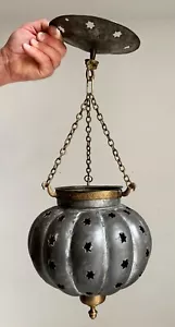 Vintage Metal Onion / Pumpkin Shaped Lantern with Star Cut-Outs & Ceiling Rose - Picture 1 of 13