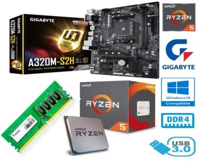 AMD RYZEN 5 2600 BUNDLE - 6 CORE - GIGABYTE A320M-S2H MOTHERBOARD - 8GB RAM - Image 1 of 4