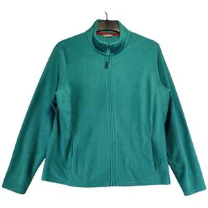 M&S Womens Fll Zip Sweatshirt Size 18 Green Long Sleeve Crew Neck 100% Polyester - Picture 1 of 8