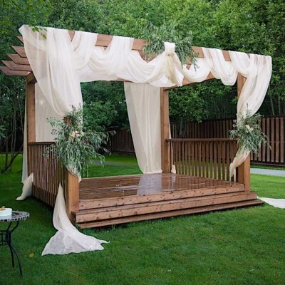 5ft x 32ft IVORY Premium Chiffon Sheer Backdrop CURTAIN PANEL Drape Party Events - Image 1 of 4