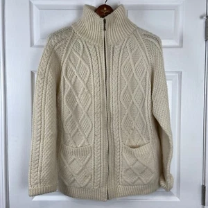 Carraig Donn White Cable Knit Fisherman Merino Wool Aran Sweater Ireland XL - Picture 1 of 15