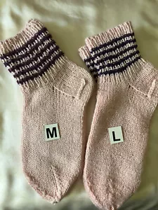 100% Cashmere Handmade Pink with Purple strips Soft Bed Socks Women's M/L - Picture 1 of 7