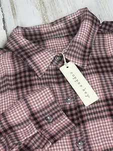 NWT Copper Key Casual Girls Pink Plaid Button-Up Shirt - Juniors Medium - Picture 1 of 10