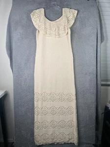 Vestido midi suéter con hombros descubiertos Anthropologie The Mara para mujer XL beige tejido - Imagen 1 de 15