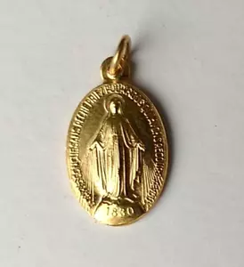 Vintage Virgin Mary Miraculous Medal Pendant Charm Religious Holy Catholic J370 - Picture 1 of 3
