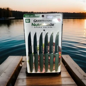Granitestone NutriBlade 6pc Stainless Steel Steak Knife Set Rust-Proof GREEN - Picture 1 of 3