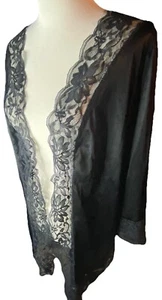 Undercover Wear Vintage schwarz Dessous Cover Up kurzer Morgenmantel Spitzenbesatz 1X klassisch - Bild 1 von 11