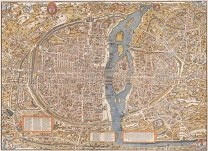 LARGE VINTAGE historic PARIS FRANCE 1550 OLD STYLE wall MAP home decor fine art - Picture 1 of 1