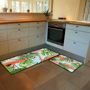 Kitchen Rugs and Mats Set of 2 Pieces Anti Fatigue Standing Mat Pink Flamingo... - Picture 1 of 6