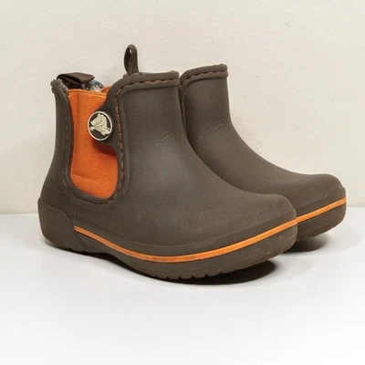 CROCS Botas de Lluvia Impermeables Goma Estilo Chelsea Pull On Marrón Naranja Niños C10 Foto 1 de 4