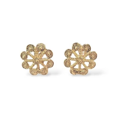 Orecchini a Lobo Donna Filigrana Sarda Artigianato in Argento Dorato con Fiore - Immagine 1 di 2