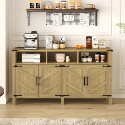 59 in 4-Door Sideboard Buffet with Power Outlets & USB Ports Adjustable Shelves - Image 1 of 4