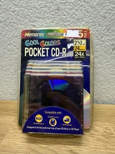 Memorex Pocket CD-R 5 Pack NEW 210MB 24m 24x Cool Color Discs &Slim Jewel Cases - Picture 1 of 4