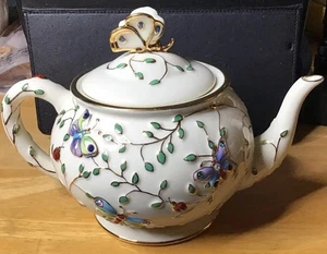 Lenox Jeweled Butterfly Meadow Teapot – 24k Gold Trim, Enamel & Gem Accents - Picture 1 of 8