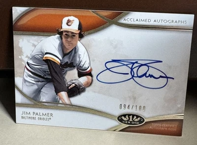 Jim Palmer 2014 Topps Tier One Acclaimed Auto 94/100 Signed Card #AA-JPA HOF - Image 1 of 2