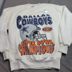 Vintage 90s Dallas Cowboys Super Bowl XXX Champions Sweatshirt True Fan L White - Picture 1 of 8