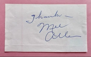 MEL ALLEN Signed Auto 4X6 Paper NY Yankees Legend Broadcaster BAS Beckett - Picture 1 of 2