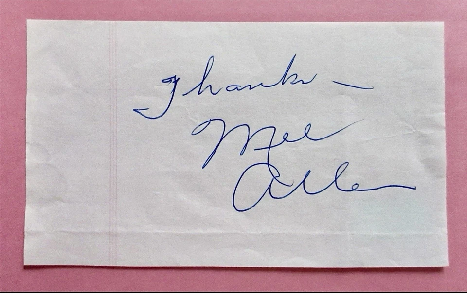 MEL ALLEN Signed Auto 4X6 Paper NY Yankees Legend Broadcaster BAS Beckett - Image 1 of 2