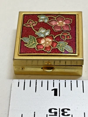 Pastillero vintage Cloisonnne esmalte floral y metal pulsador 2 compartimentos Foto 1 de 4
