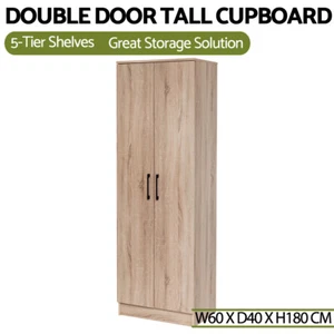 5 Tier Storage Cupboard Pantry Kitchen Cabinet Multi-Purpose Organizer Oak - Picture 1 of 11
