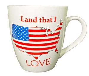 Land the I Love American Flag Cup Mug Patriotic Stars Stripes Americana - Picture 1 of 4