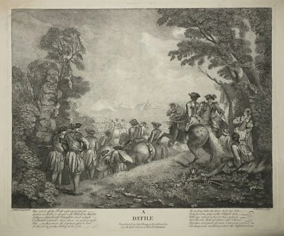 WATTEAU Antoine (d'après) - "A defile" (Le défilé). Eau-forte par DUBOSC - 18ème - Photo 1/3