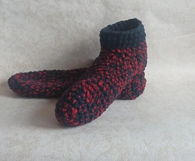 Zapatillas de algodón unisex de ganchillo/calcetines ecológicos rojo azul/talla EE. UU. 9-10, zapatos Foto 1 de 4