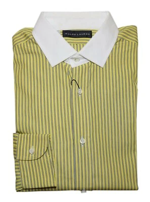 $325 Polo Ralph Lauren Mens Dress Shirt Yellow Stripe Contrast Italy Slim Fit 15 - Image 1 of 3