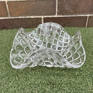 Vintage Adam Jablonski Hand Blown Art Glass Folded Bowl Clear Bubbles 10” - Picture 1 of 6
