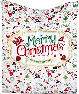 Merry Christmas Warm Fuzzy Flannel Fleece Throw Blanket Large 60x50 Super Soft - Picture 1 of 6