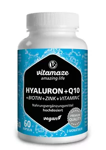 (739,81€/kg) Hyaluronsäure hochdosiert Coenzym Q10 60 Kapseln vegan + Biotin - Bild 1 von 9