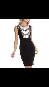 Abito tubino London Dress Company nero/crema con perline/pizzo. Taglia 8. Nuovo con etichetta - Foto 1 di 10